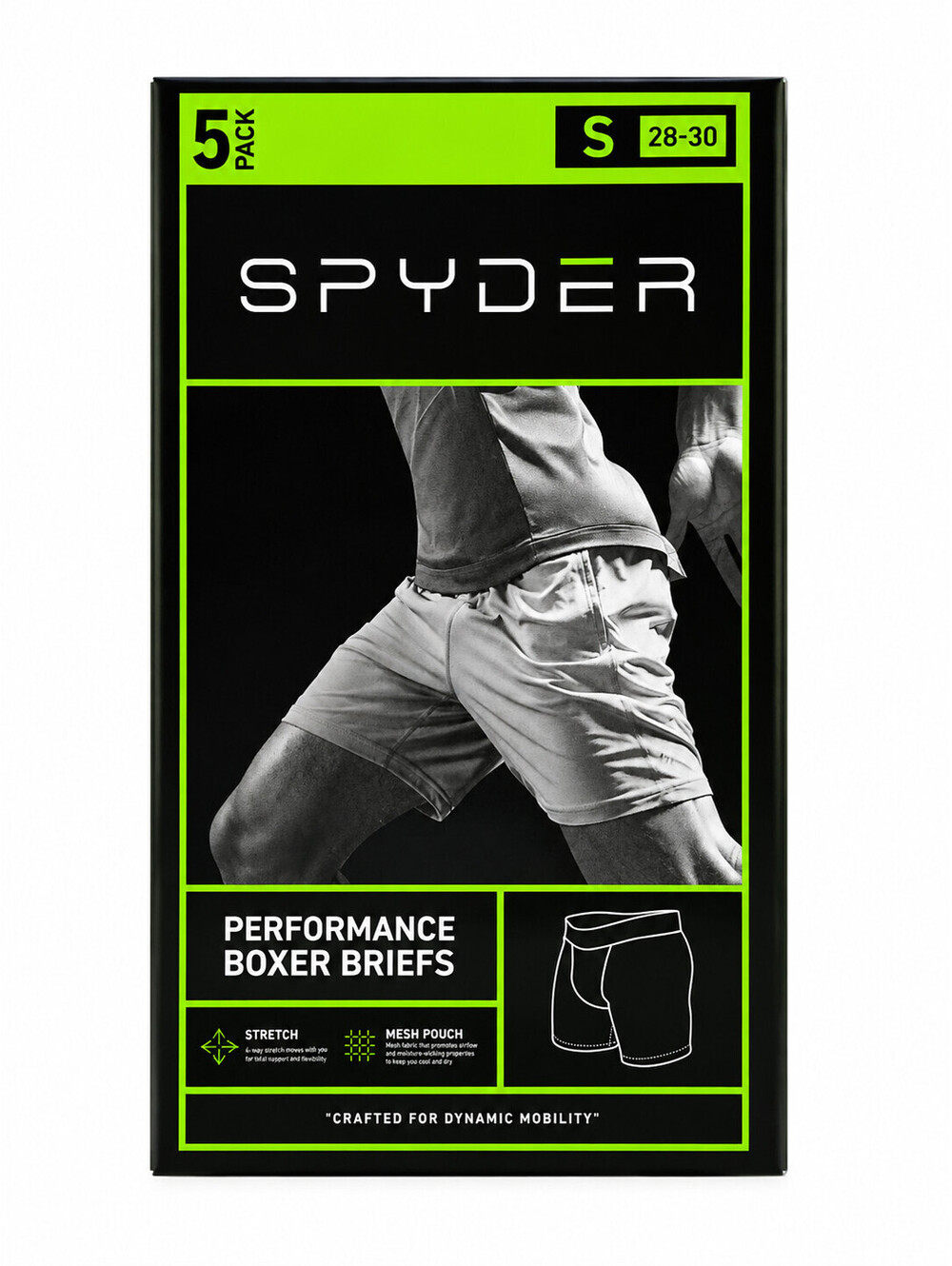 SPYDER Men's 5 Pack Performance Boxer Briefs Size Black w/ Blue Trim S 28-30 NWT
